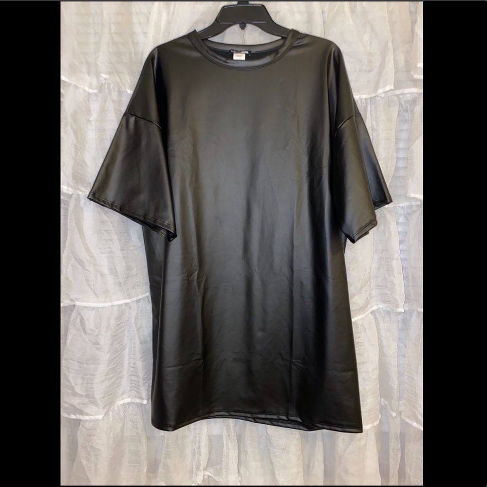 Fashion Nova Black Leather T-shirt Dress